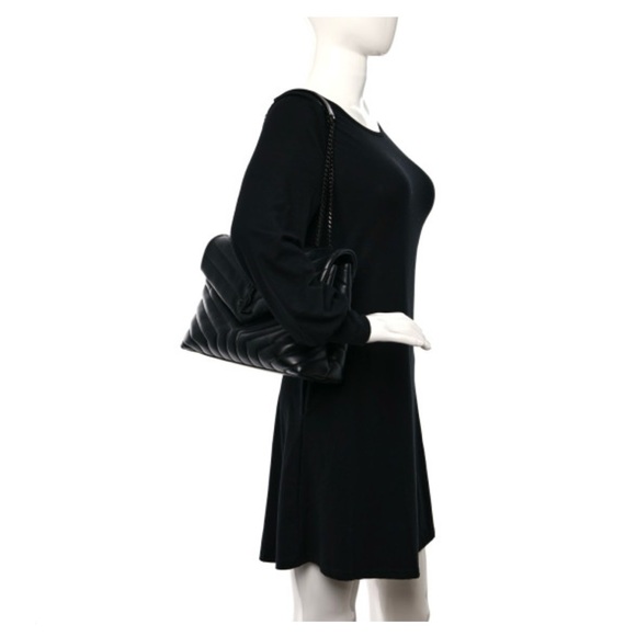 SAINT LAURENT Calfskin Quilted Monochrome Medium Loulou Chain Satchel Black - Picture 2 of 11